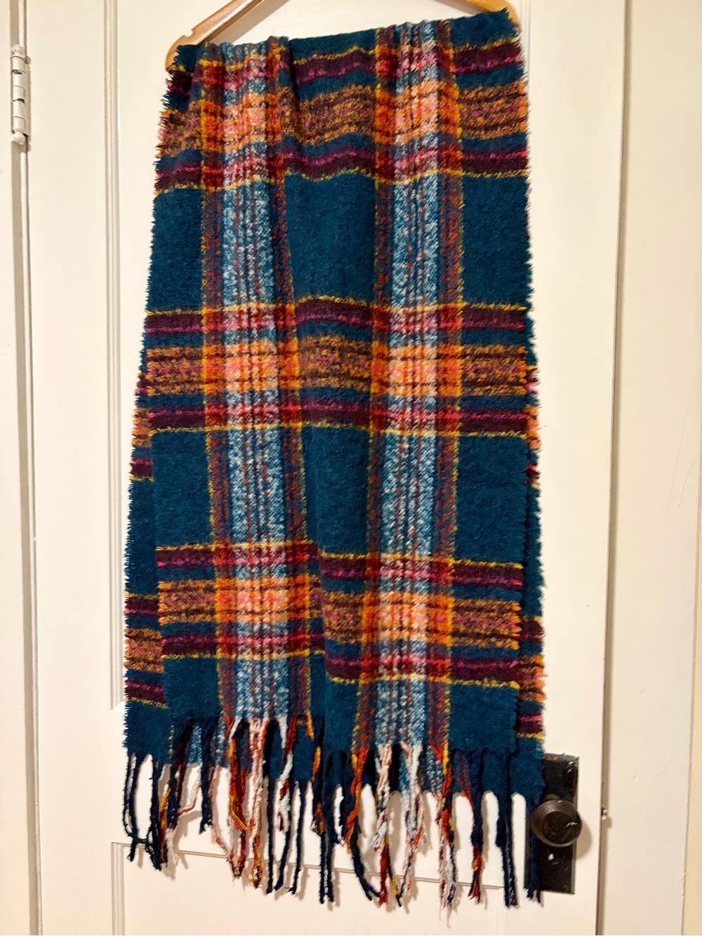 Teal Plaid Fringe Scarf - Women Accessories